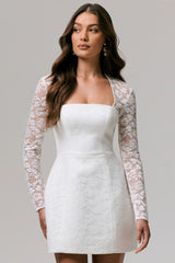 Bijou | White Square-Neck Lace Long-Sleeve Mini Dress
