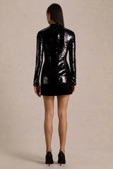 North | Black Sequin High-Neck Mini Dress With Pleats