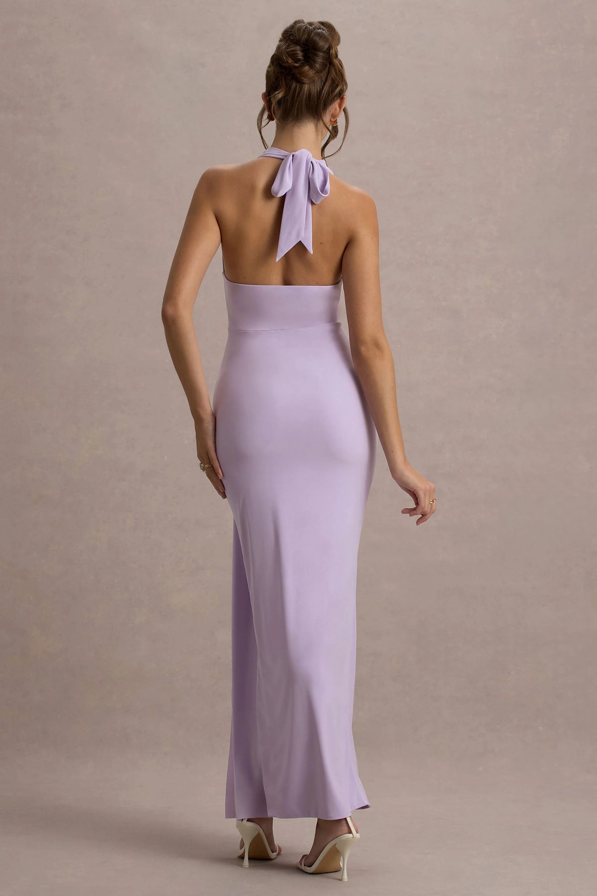Sunflower | Lilac Ruched High-Neck Split Maxi Dress