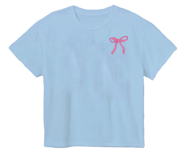 Azarhia Pink Glitter Bow on Blue Boxy Tee