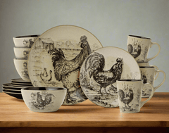 Homespun Rooster 16 Piece Dinnerware Set, Service for 4