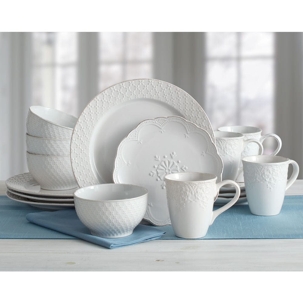 French Lace White 16 Piece Dinnerware Set Service for 4