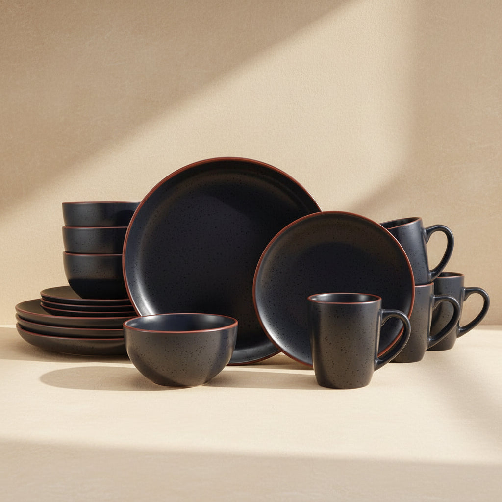 Hunter Black 16 Piece Dinnerware Set, Service for 4