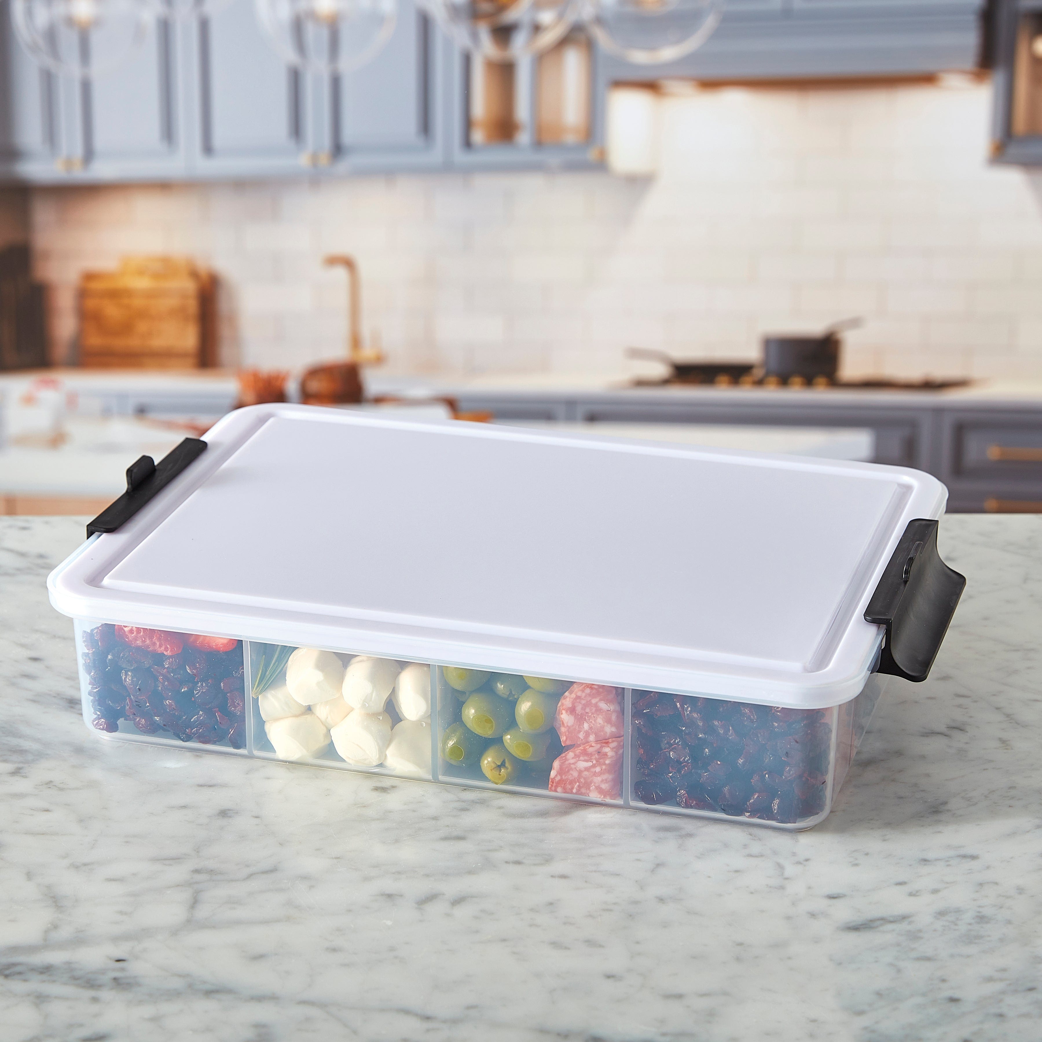 Farberware Build-A-Board ™ Snacklebox Locking Cutting Board Lid, Portable Charcuterie Storage with Compartments 11x16