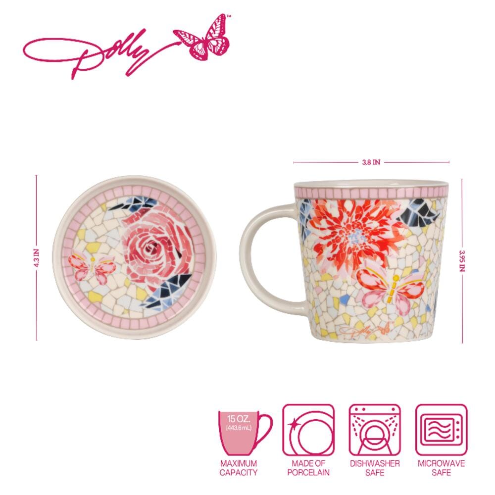 Dolly Parton Mosaic Set of 2 Mugs with Lid Coaster