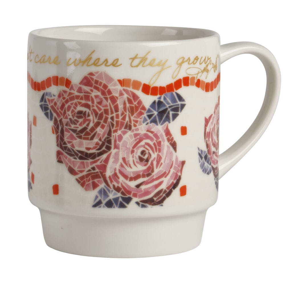 Dolly Parton Mosaic Floral Set of 4 Mugs with Rack