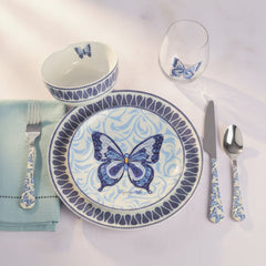 Dolly Parton Mosaic Blue Butterfly 12 Piece Dinnerware Set Service for 4
