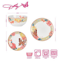 Dolly Parton Mosaic Peach Butterfly 12 Piece Dinnerware Set Service for 4