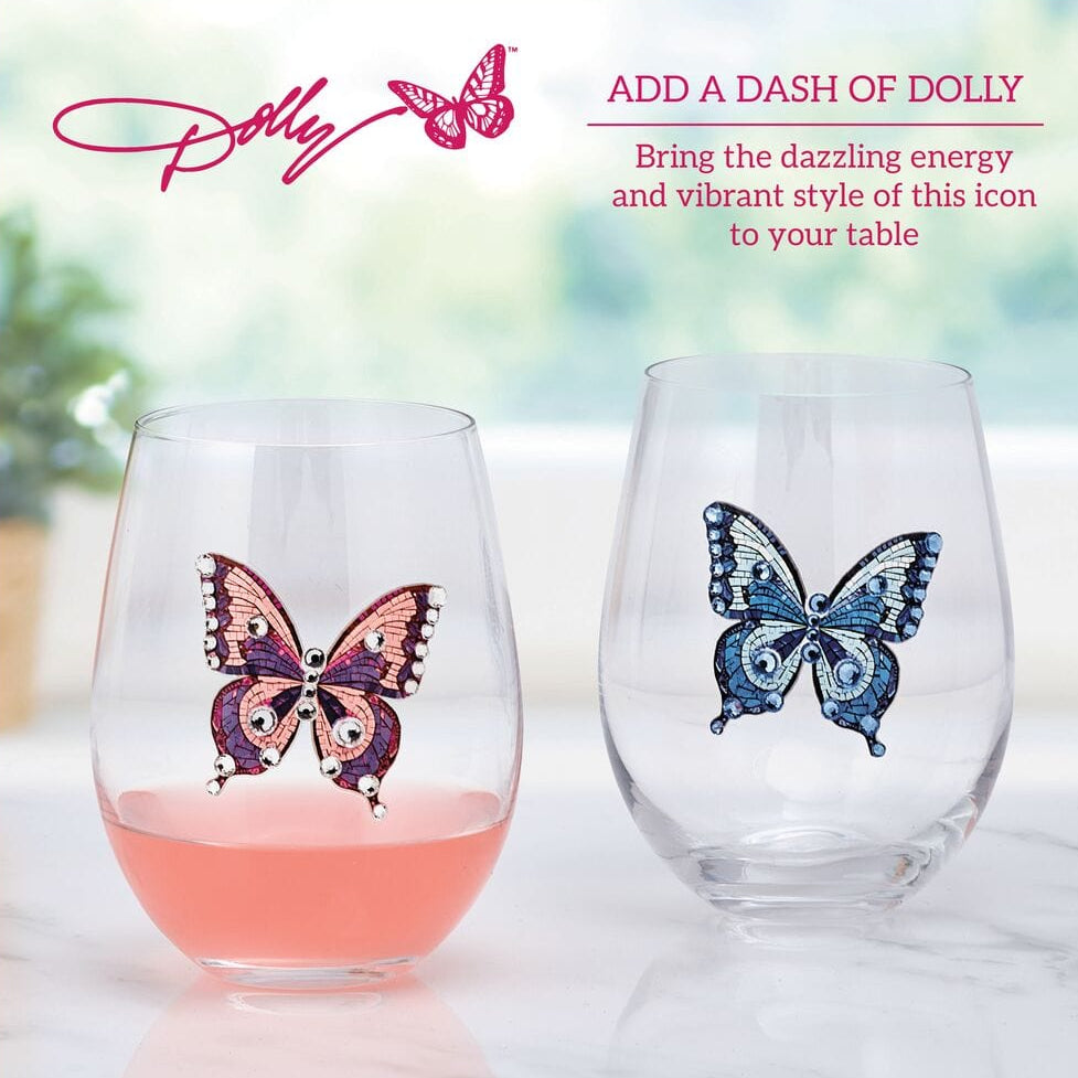 Dolly Parton Jeweled Mosaic Set of 2 Stemless Wine Glasses