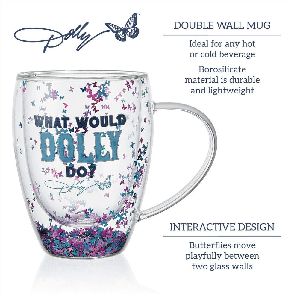 Dolly Parton Confetti Set of 2 Double Wall Glass Mugs