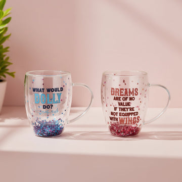Dolly Parton Confetti Set of 2 Double Wall Glass Mugs