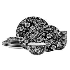 Midnight Blooms 12 Piece Dinnerware Set, Service for 4
