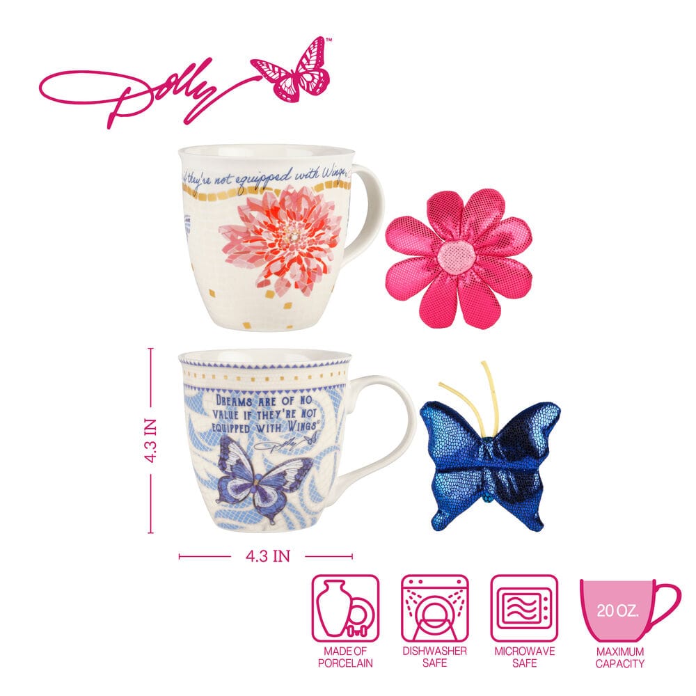 Dolly Parton Mosaic Set of 2 Mugs with Ornaments