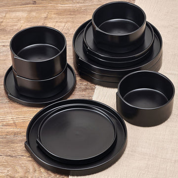 Contemporary Edge Black 12 Piece Dinnerware Set, Service for 4