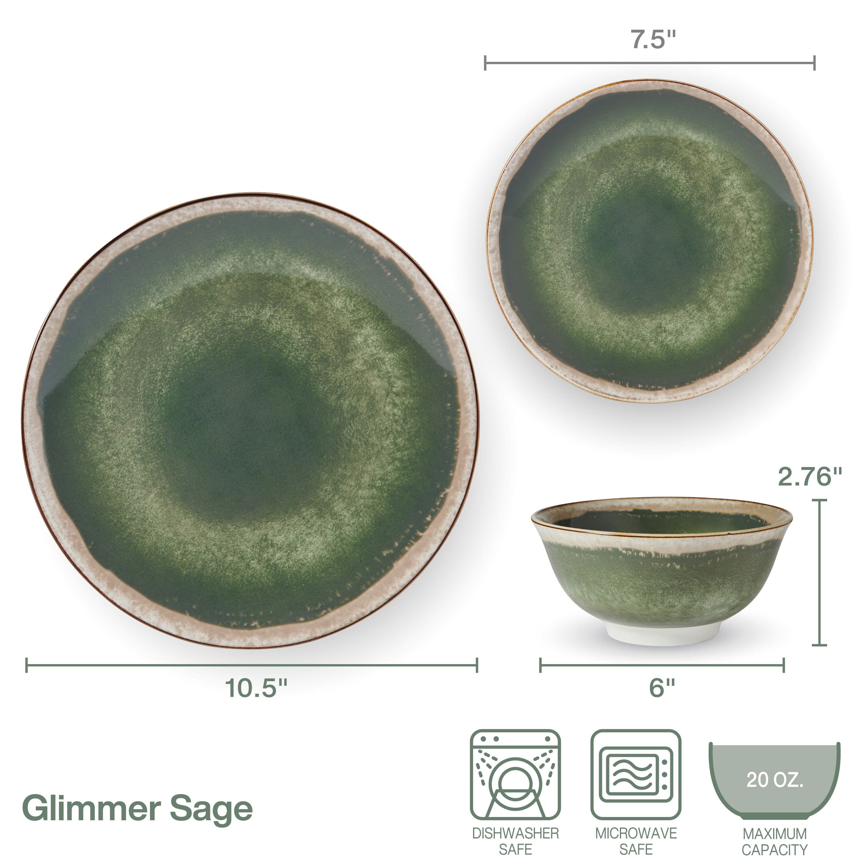 Glimmer Sage 12 Piece Dinnerware Set, Service for 4