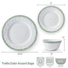 Trellis Sage Accent 12 Piece Dinnerware Set, Service for 4