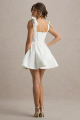 Mochi | White Skater Mini Dress With Bow Straps