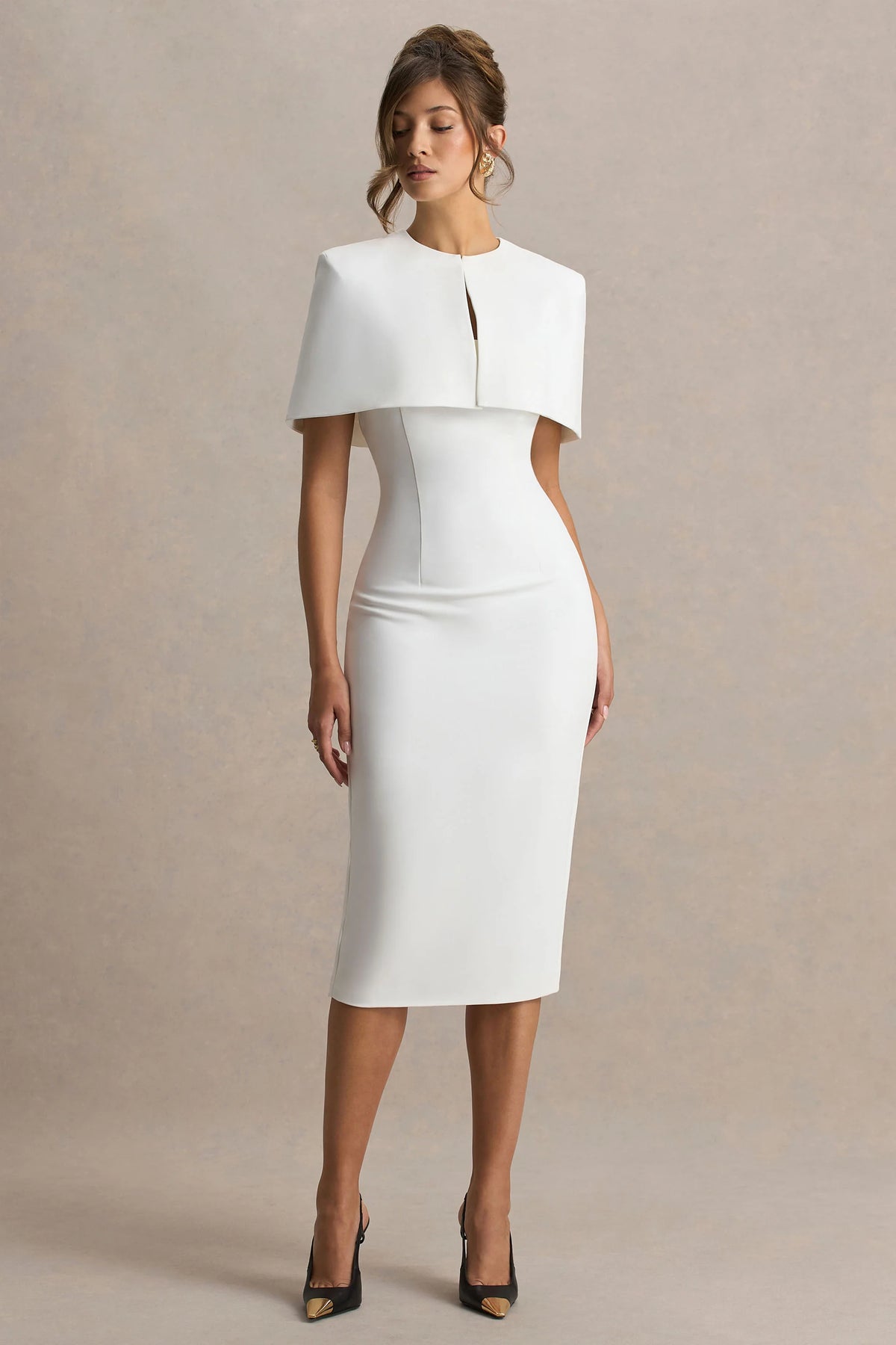 Baylor | White Midi-Dress With Cape-Detail