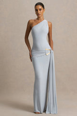 Bonnie | Blue Asymmetric-Neck Maxi Dress With Open-Back