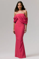 Serene | Hot Pink Draped Bardot Maxi Dress