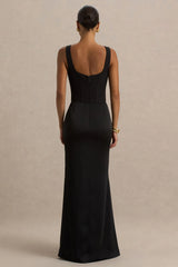 Morgan | Black Satin Corset Maxi Dress