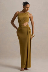 Storm | Camel Asymmetric Maxi Dress With Cut-Out Details