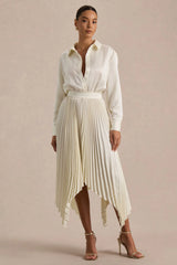Naxos | Cream Satin Shirt Maxi Dress With Pleated Skirt