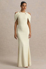 Yulia | Sand High-Neck Maxi Dress With Cape Sleeves