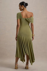 Castor | Olive Asymmetric Midi Dress