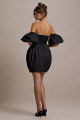 Ramone | Black Bardot Mini Dress With Tulip Hem