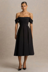 Cosima | Black Bardot-Neck Midi Dress