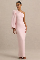 Kellis | Pink Asymmetric Maxi Dress With Balloon Sleeve