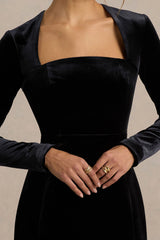 Irresistible | Black Velvet Square-Neck Mini Dress