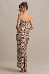 Vitora | Red Floral Embellished Sequin Square-Neck Maxi Dress