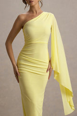 Clementina | Lemon Asymmetric Cape Sleeve Maxi Dress
