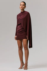 Celeste | Burgundy Long-Sleeve Mini Dress With Cape Sleeve