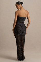 Dulcie | Black Lace And Satin Bandeau Maxi Dress With Wrap-Details