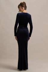 Fay | Navy Velvet Corset Style Knot Maxi Dress