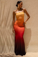 Ceremony | Orange Ombre Bandeau Fishtail Maxi Dress