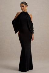 Teresa | Black High-Neck Cold-Shoulder Maxi Dress