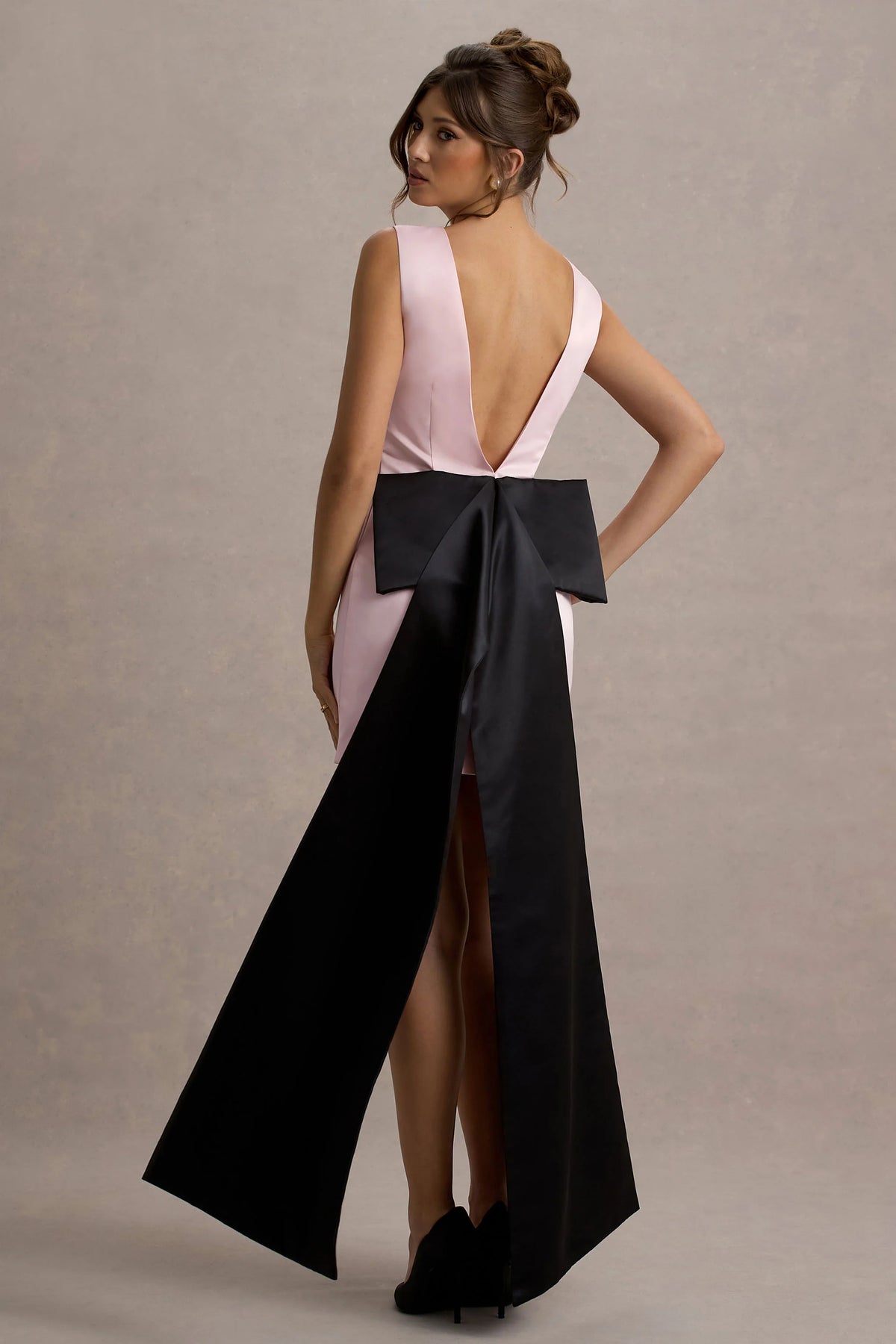 Peace | Pink & Black Satin Mini Dress With Drape Detail