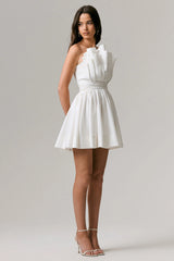 Distinguished | White Asymmetric Ruffled Mini Dress