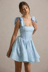 Bethani | Light Blue Skater Mini Dress With Bow Straps