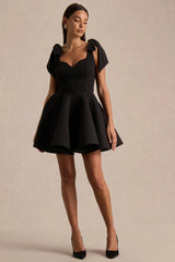 Hestia | Black Velvet Sweetheart-Neck Mini Dress With Bow Sleeves