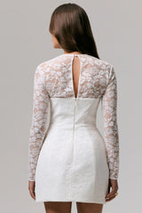 Bijou | White Square-Neck Lace Long-Sleeve Mini Dress