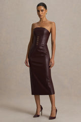Zola | Burgundy Faux Leather Bandeau Midi Dress