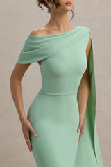 Niamh | Sage Asymmetric Midi Dress With Drape