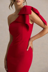 Ambretta | Red One-Shoulder Midi Dress With Bow