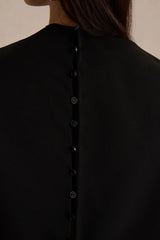 Roseth | Black High-Neck Maxi Dress With One-Sleeve And Body Cut-Out Detail