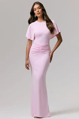 Grandeur | Pale Pink High-Neck Ruched Maxi Dress